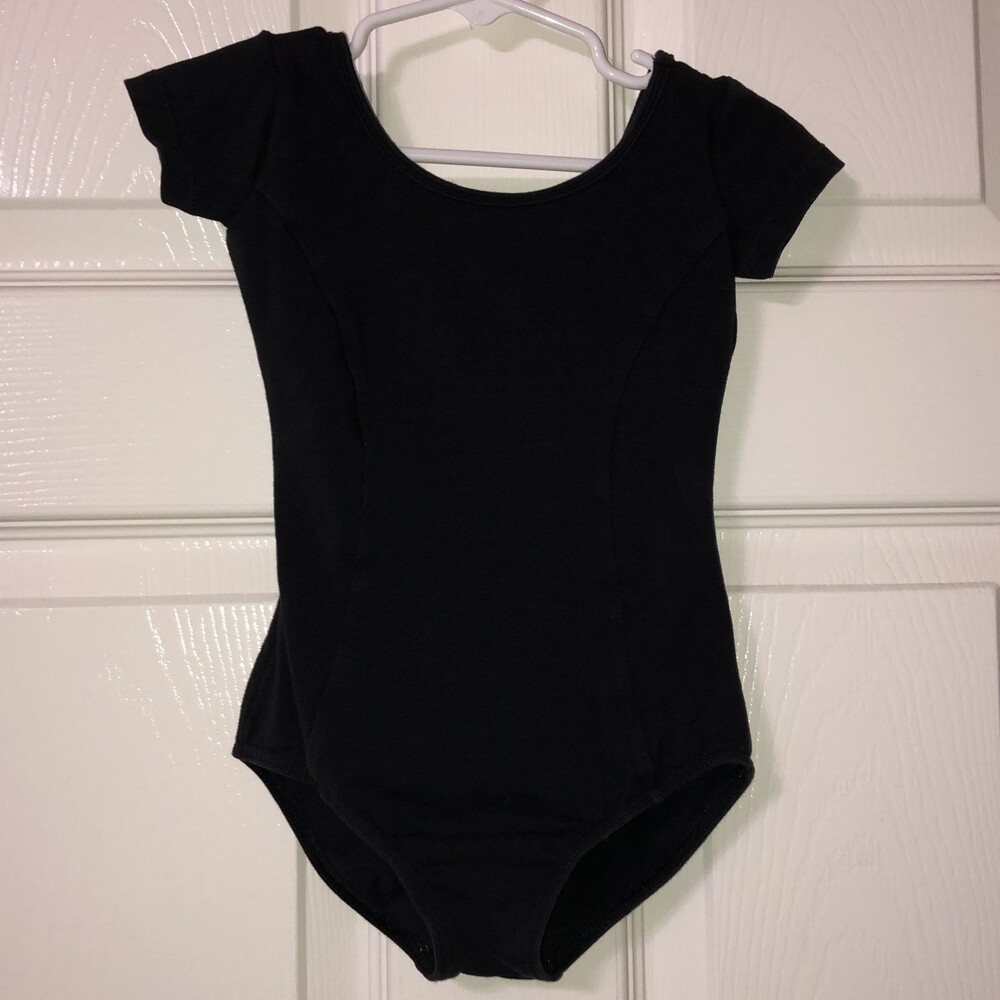 Mirella Girls Dance Ballet Black Leotard Size 2-4 CHP Princess Seam Cap Sleeve